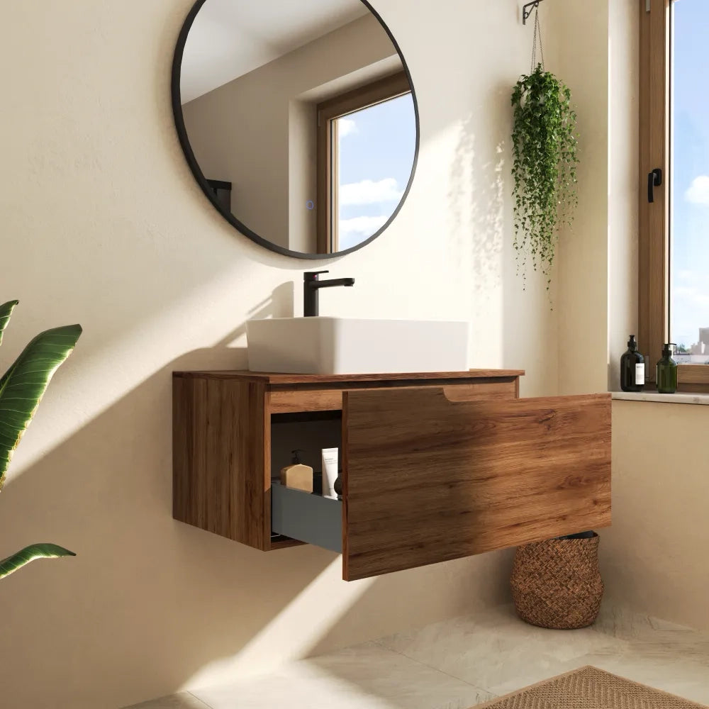Mobile bagno sospeso 60 cm un cassetto rovere scuro con top | Berg