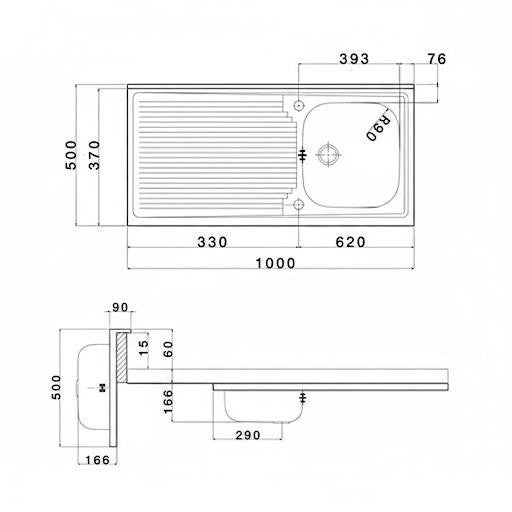 Lavello appoggio in acciaio inox 100 cm gocciolatoio dx - Cromo