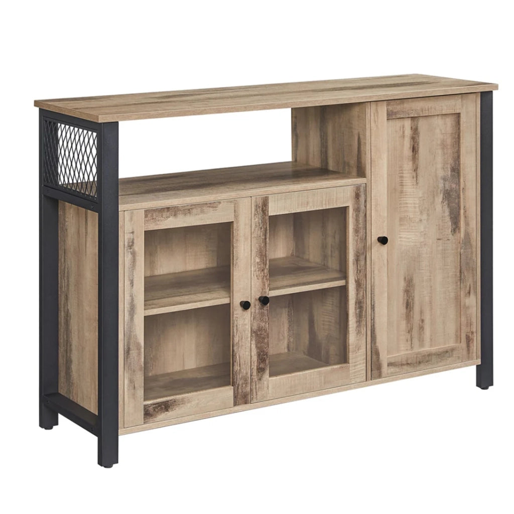 Mobile contenitore con credenza e armadio a 3 ante per sala da pranzo soggiorno cucina 110 x 33 x 75 cm stile industriale marrone 12_0006426