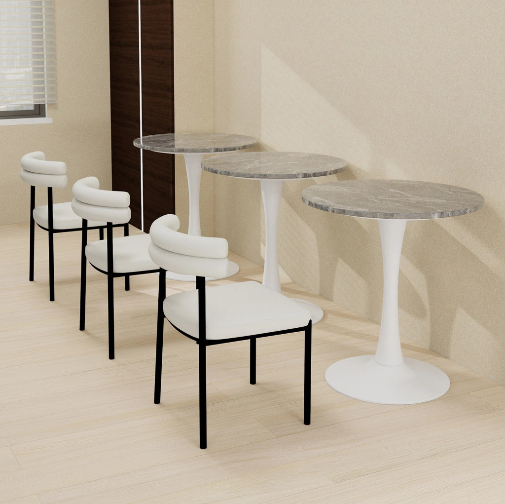 Tavolino rotondo ULEVR in marmo artificiale bianco anticato e grigio, design moderno minimalista