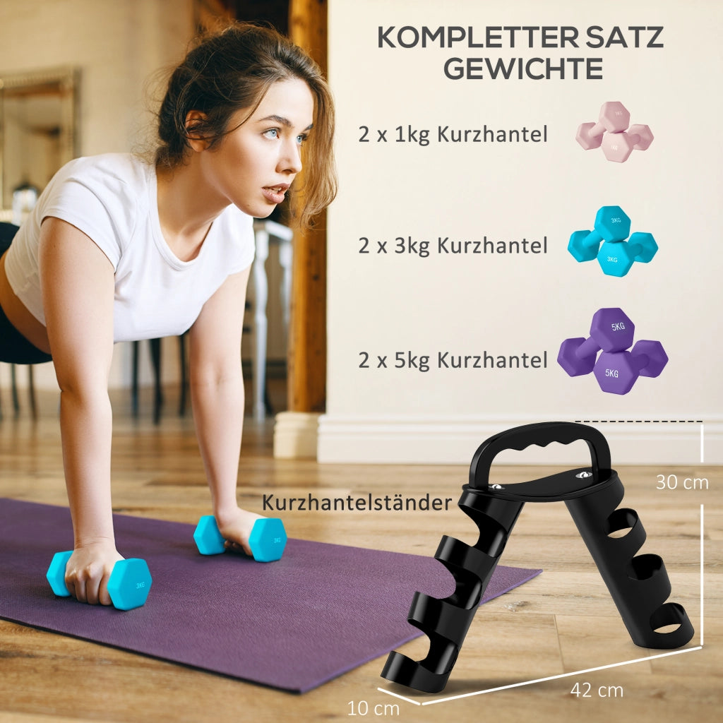 Set di manubri con supporto ¨C zephmum ¨C 2x1kg, 2x3kg, 2x5kg