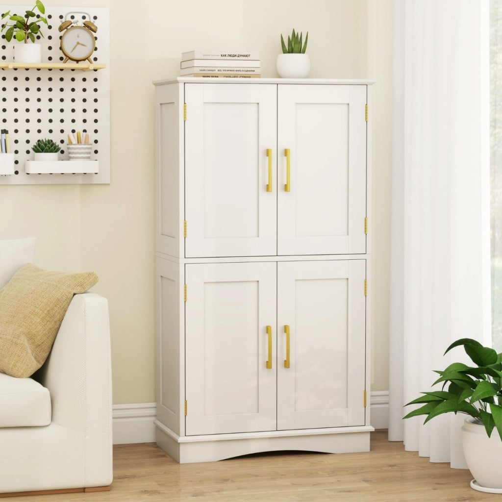 Armadio portaoggetti da terra per bagno con 4 ante e 2 ripiani regolabili-Credenza per cucina e soggiorno Bianco