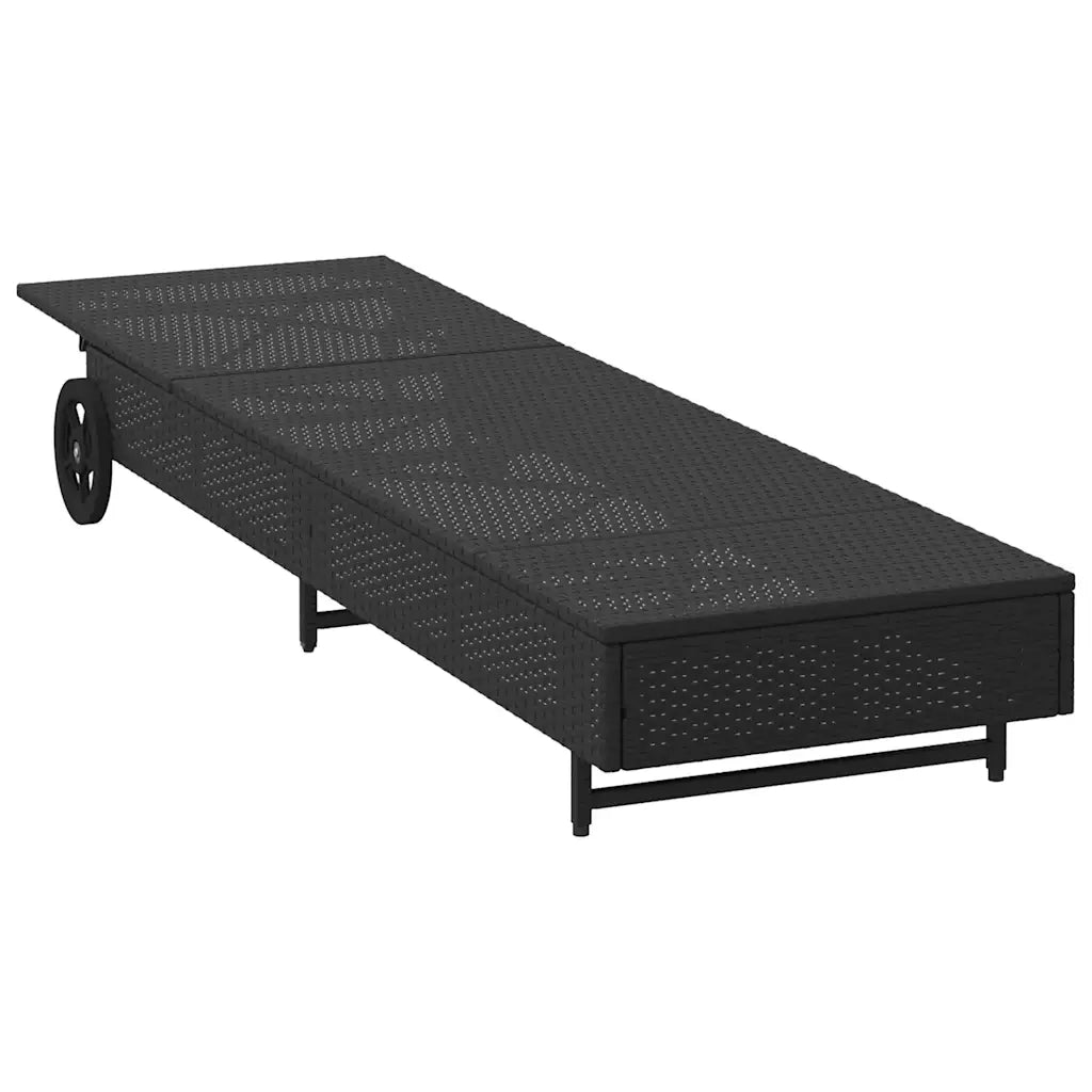 vidaXL Lettino Prendisole con Ruote e Cuscino in Polyrattan Nero