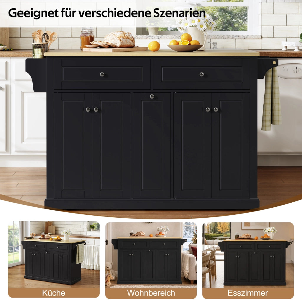 ISOLA DA CUCINA Pieghevole 121x69x89 cm MDF Naturale/Nero