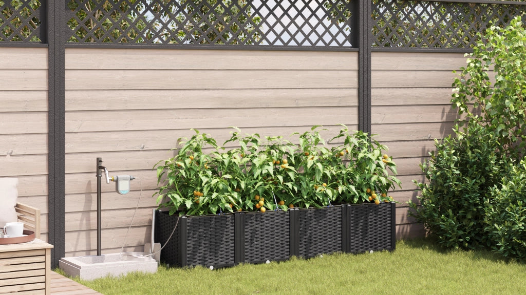 Vasi da Giardino con Sistema di Irrigazione 4 pz Nero