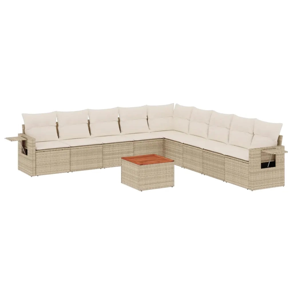 Set Divano da Giardino 10 pz con Cuscini Beige in Polyrattan