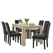 Set da Pranzo Tavolo Rettangolare con 6 Sedie Imbottite - Effetto Rovere Sbiancato/Grigio [en.casa]