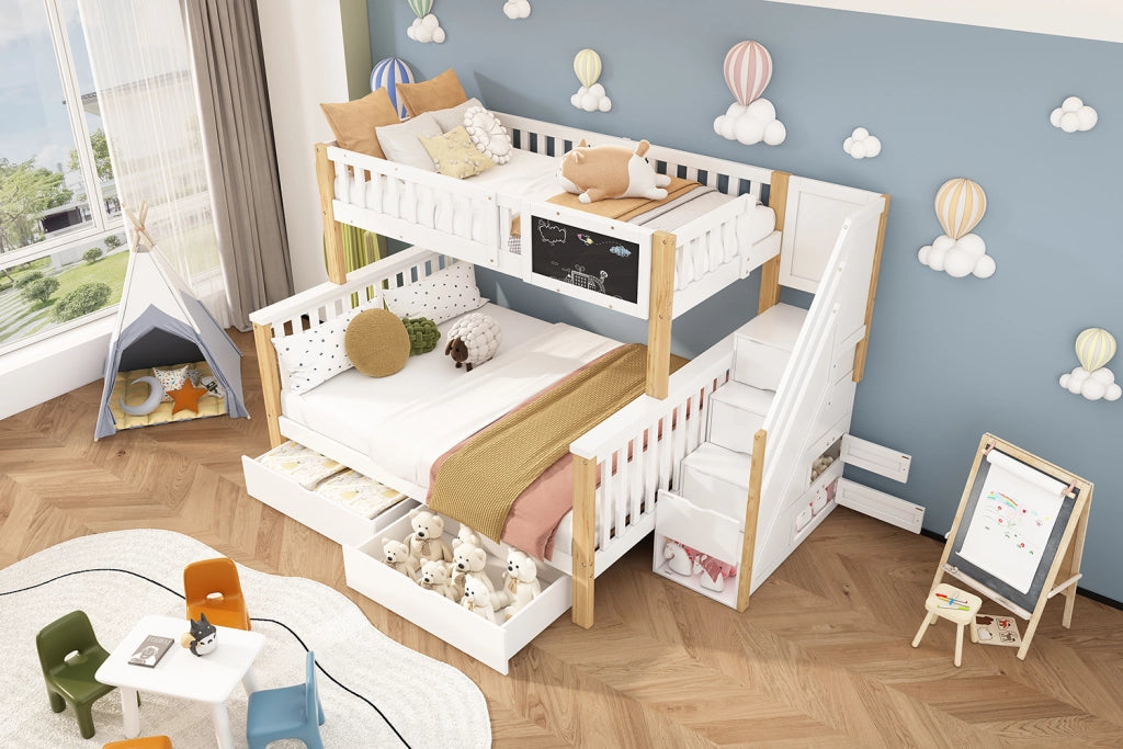 LETTO a castello multifunzionale 90x200+140x200 Bianco e Rovere chiaro