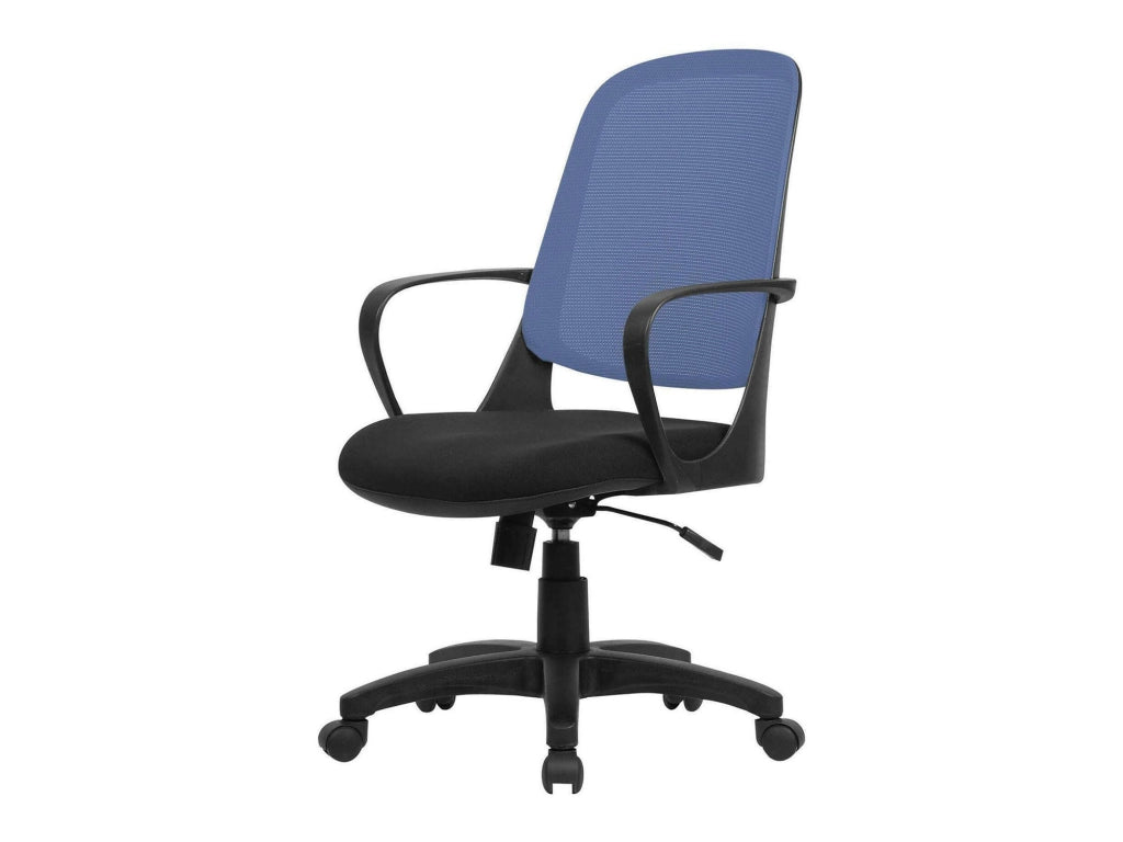 Sedia da ufficio Arcola, Poltrona operativa a rete con braccioli, Seduta ergonomica da ufficio, 61x60h99/108 cm, Nero e Blu