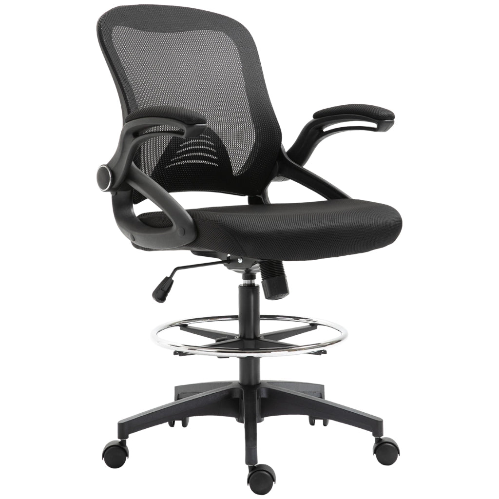 Sedia da Ufficio Traspirante con Braccioli Ribaltabili e Altezza Regolabile 64x60x106-126 cm Nero