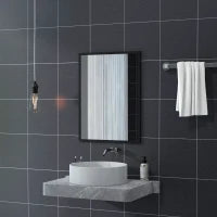 Specchio da Parete Rettangolare con Ganci, in Vetro e MDF, 60x80 cm, Nero