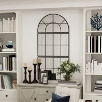 Specchio da Parete ad Arco Stile Finestra per Camera da Letto e Ingresso, 76x43 cm, Nero