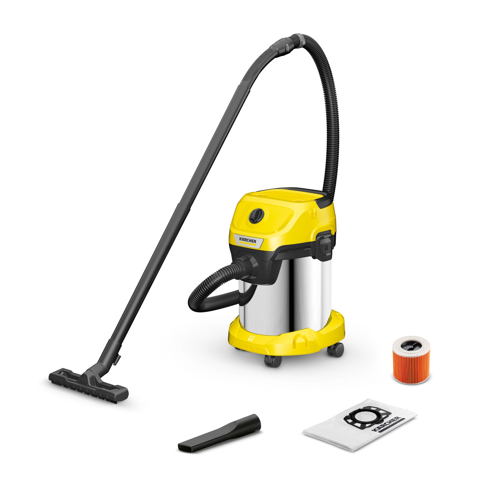 KARCHER Bidone aspiratutto solido liquidi WD 3 S V-17/4/20 - Potenza allacciata: 1000 W - Capacità vano raccolta: 17 l - Materiale vano di raccolta: Acciaio inox