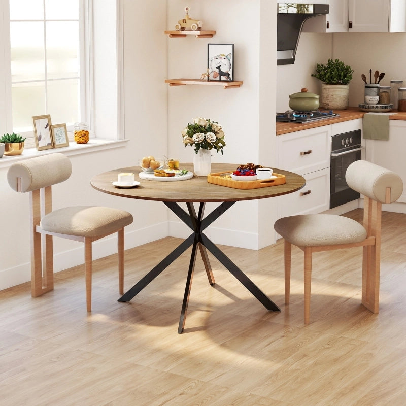 Tavolo da pranzo rotondo per 4 persone con base in acciaio a X e piano in legno, stile industriale, rovere, Ø120 cm