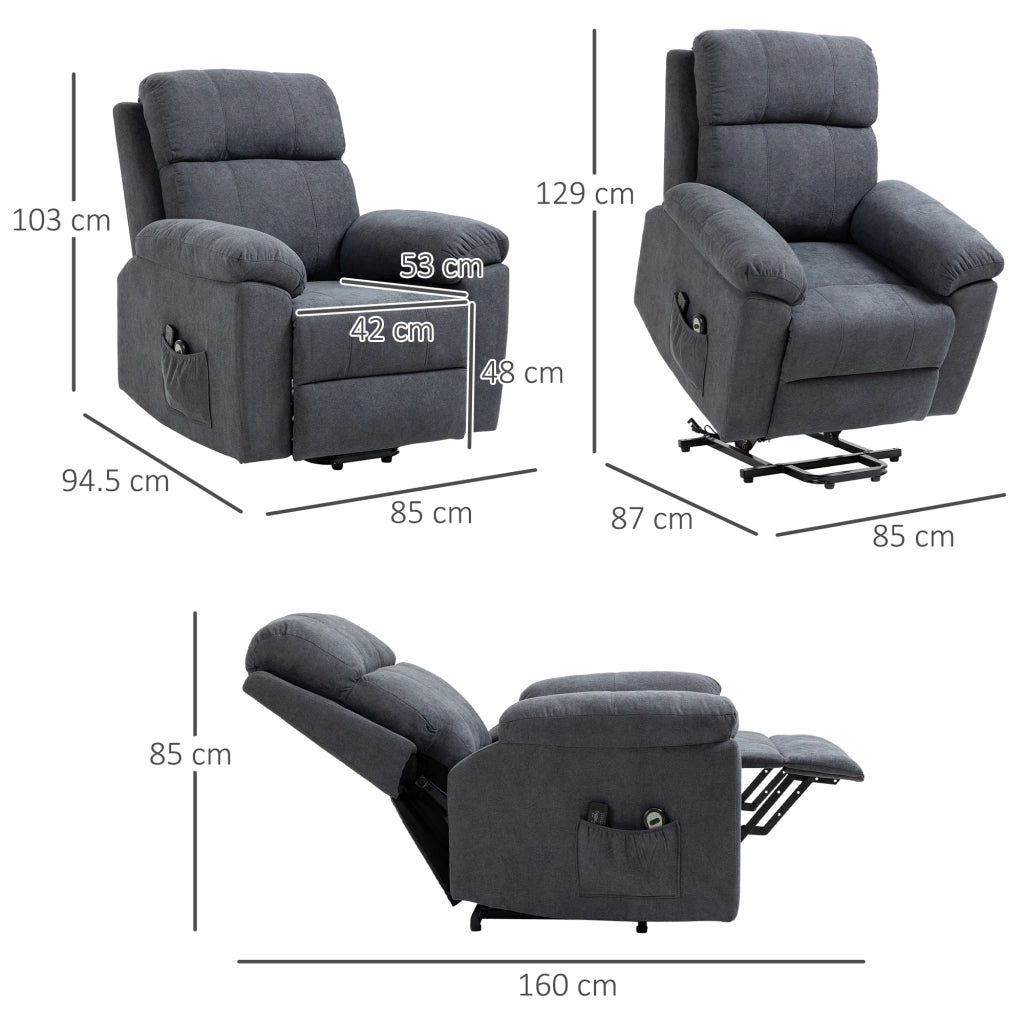 EasyComfort Poltrona Alzapersona Reclinabile fino a 135° con 8 Punti Massaggianti, Telecomando e Poggiapiedi 89x99x103 cm, Grigio