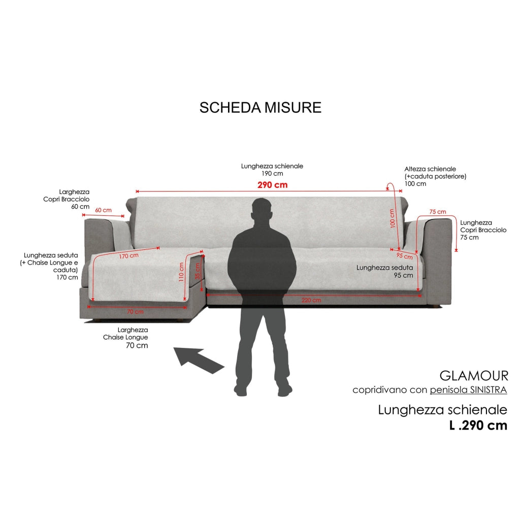 Copridivano con Penisola Sinistra Seduta 290 cm in Poliestere e Cotone Marrone