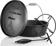 Dutch Oven Gietijzer 7.5L - Set Completo - Con Coperchio Pratico - Adatto Per La Barbecue