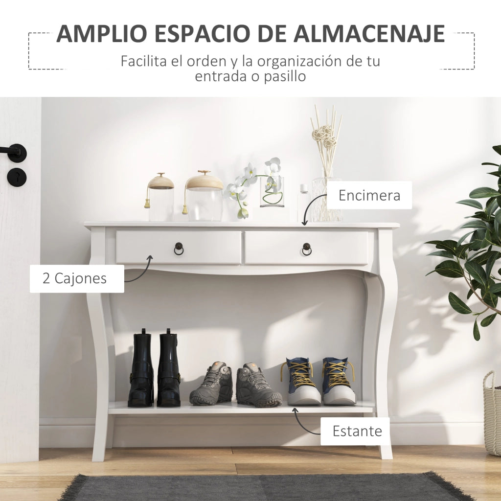 Tavolino da salotto con cassetti e scaffale ¨C zephmum ¨C bianco 100x33x75