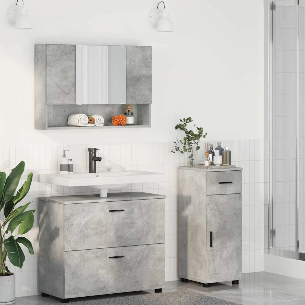 Set di mobili per il bagno con cassetto 3 pcs Grigio cemento 3393036