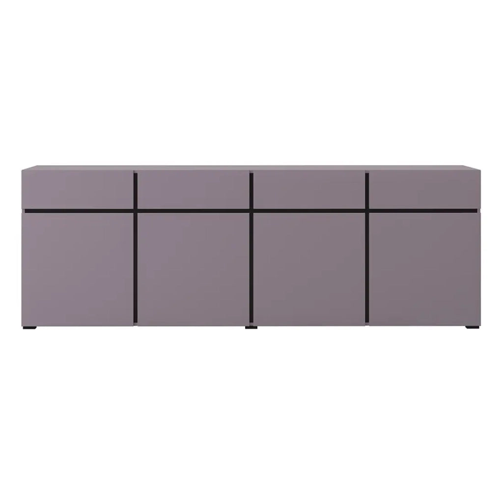 Buffet HAVANA 225 cm – Lilla pastello e nero – 4 porte, 4 cassetti – Design moderno