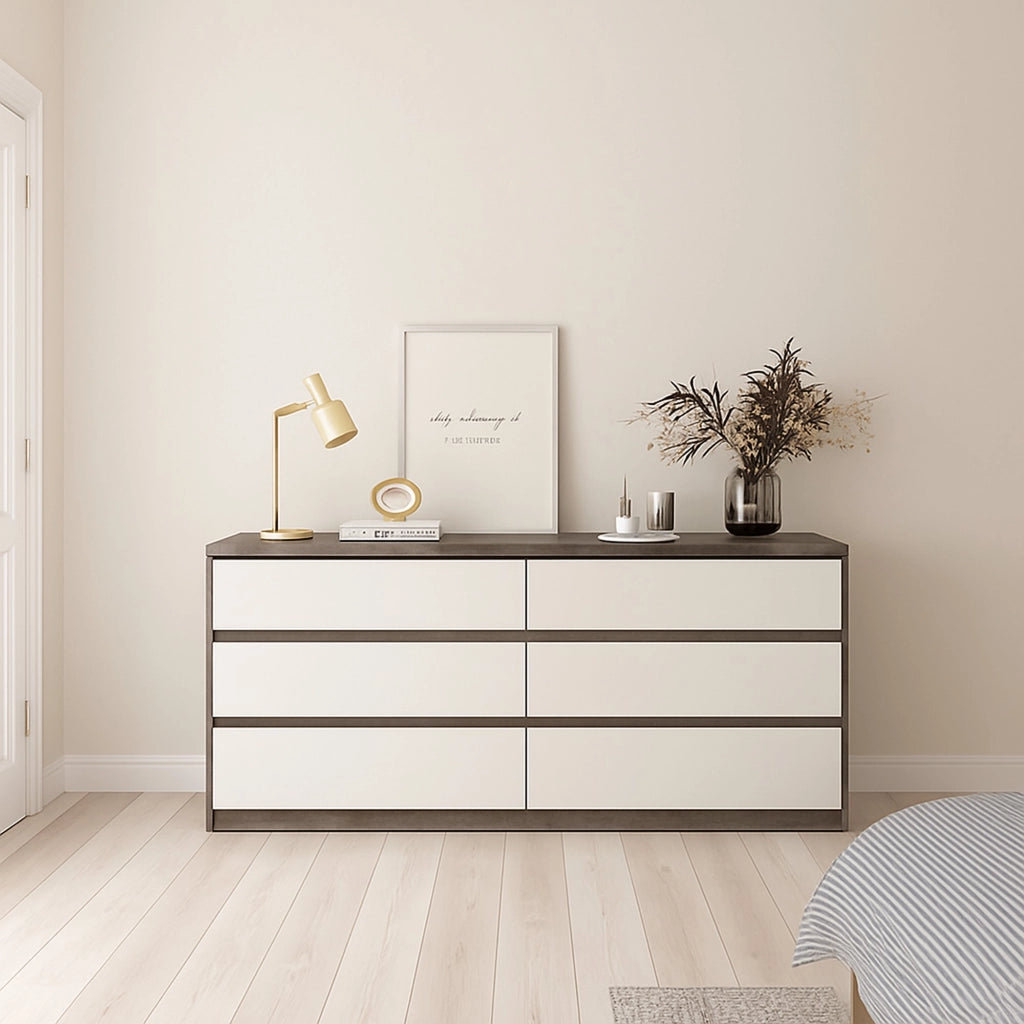 Credenza Abacadabra, Buffet da soggiorno, Madia da salotto, Dispensa da cucina, 154x50 h70 cm, Cemento e Bianco lucido