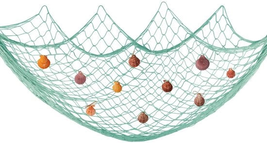 Reticolo decorativo nautico 200x150cm - Blu chiaro - Decorativo reticolo - Tema marino - Decorazione con conchiglie - Tela di cotone manuale - Materiale ecologico - Reticolo decorativo