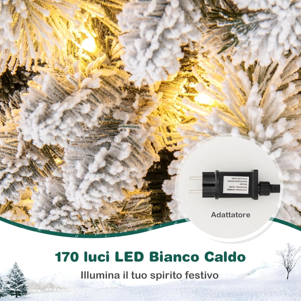 Albero di Natale Innevato 150/180/210 cm, Albero di Natale Pop-Up con 130/170/200 Luci LED, Aghi di Pino, 378/517/680 Punte di Rami, Sezione Pieghevole e Supporto in Metallo (180 CM)
