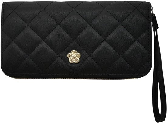 Portafoglio per donna con cinturino - Portamonete in PU pelle - Disegno a forma di vetro - Tessera con chiusura a zip - Grande capacità - Impermeabile e resistente all'usura - Clutch