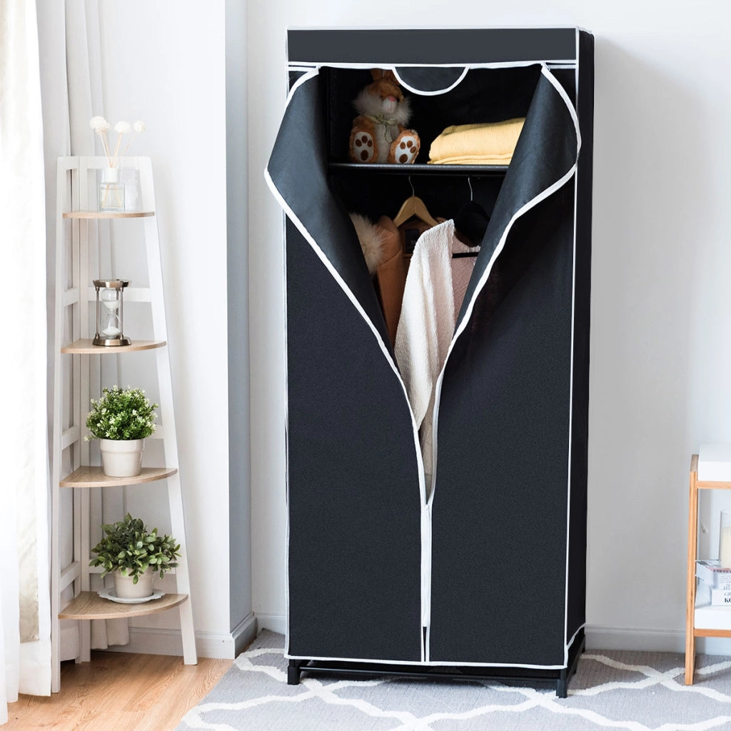 Armadio appendiabiti in tessuto pieghevole con tubo in metallo 74x50x172cm Nero-Armadi Appendiabiti