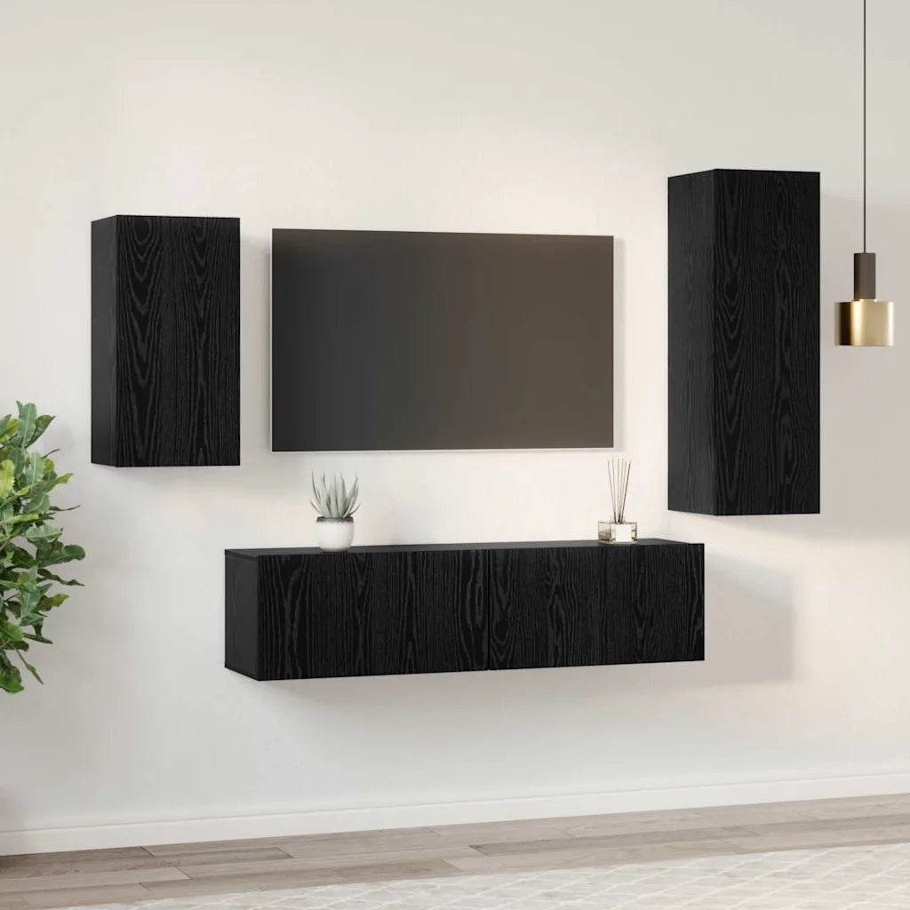 Set mobile TV 4 pcs Rovere Nero Legno multistrato 3393283