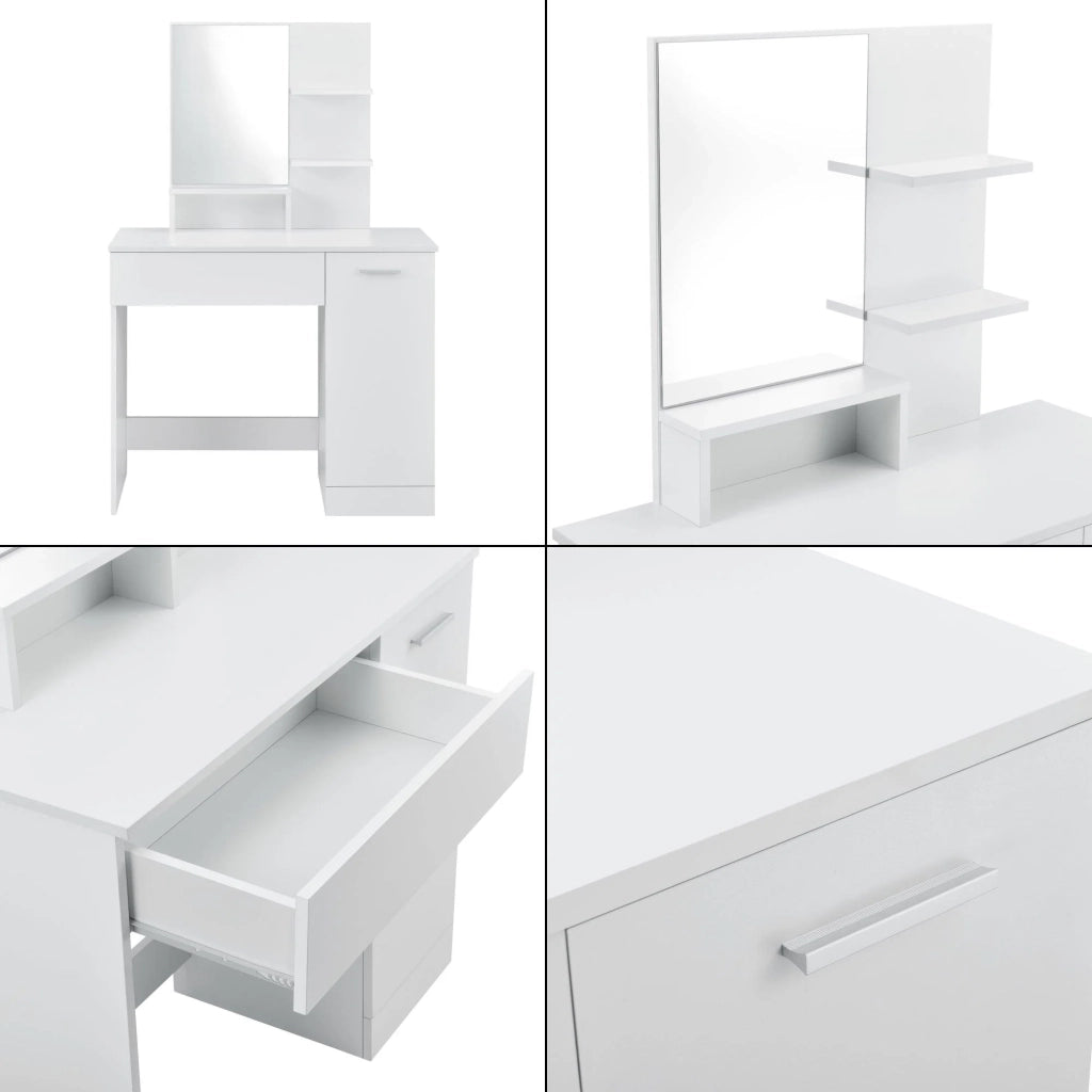 Toletta di design con specchio cassetto ripiani 138 cm bianco 03_0005026