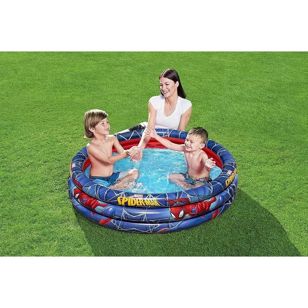 Trade Shop - Piscina Gonfiabile Spiderman L'uomo Ragno 3 Anelli 122x30cm Per Bambini 2+ 98018 -