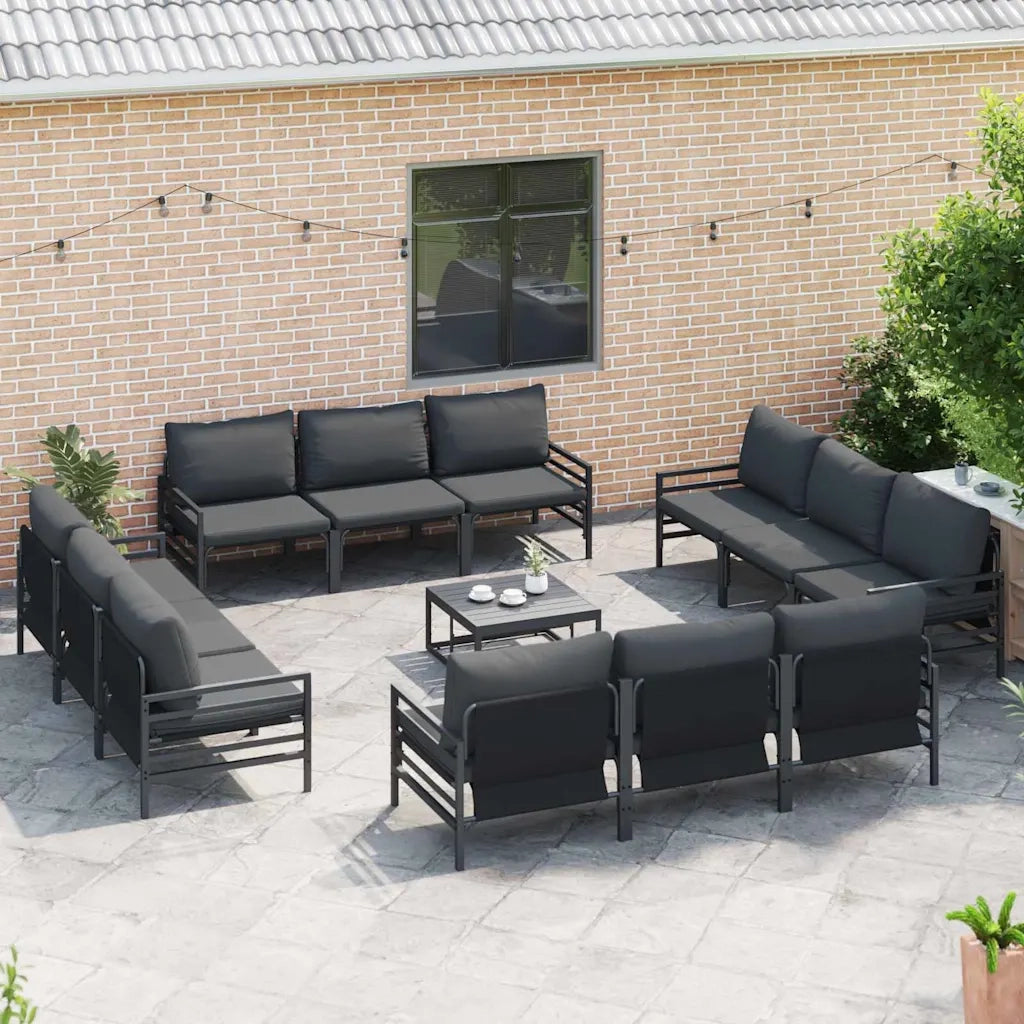 Set Divano da Giardino con cuscino 13 pcs Nero Acciaio 3378973