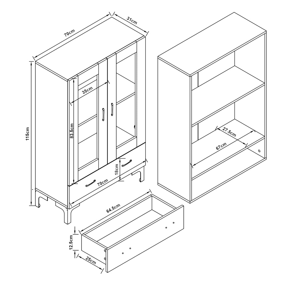 Armadio a Vetrata Søndersø Credenza con Vetrina 115 x 70 x 31 cm - Effetto Rovere Sonoma [en.casa]