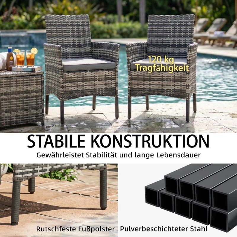 Set di 2 sedie da giardino, mobili da giardino in polyrattan con 2 poltrone, cuscini sfoderabili, struttura in acciaio, grigio