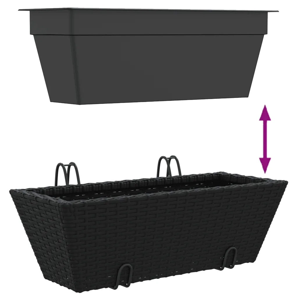 Fioriere con Ganci 2 pz Nere in Polyrattan