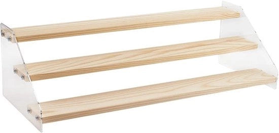 Display Stand a 3 Livelli in Legno - Dimensioni: 403x16x115cm - Stand per Tavolo in Legno - Display Stand con Vetrina in Acrilato - Organizzatore per Display a Scomparti - Sostegno per Tavolo da Ufficio o Casa - Display per Fiere Artigianali