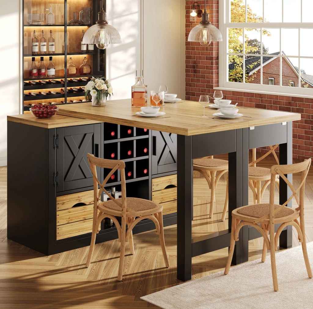 Tavolo da pranzo estensibile con sideboard girevole nero