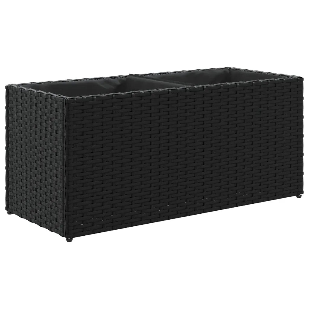 Fioriera da Giardino con 2 Vasi Nera 72x30x32 cm in Polyrattan