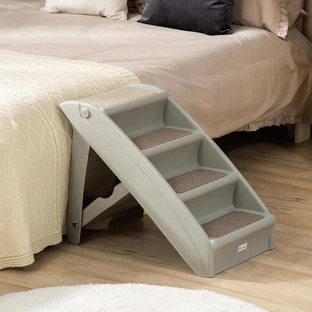 Scalino per Letti Cani Gatti Portatile con Tappetino Antiscivolo ¨C Minimal ¨C Grigio 62x38x49,5 cm