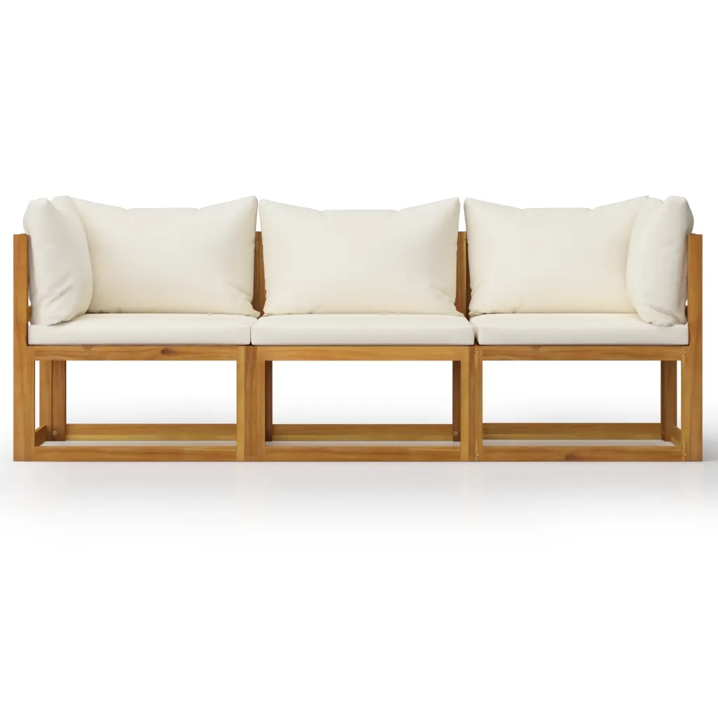 Divano da Giardino a 3 Posti con Cuscino Crema Massello Acacia 3057638
