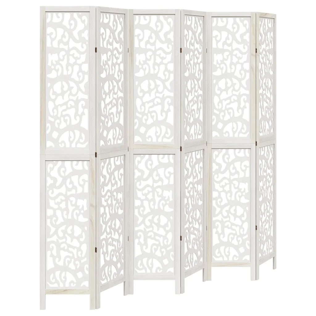 Divisorio Ambienti 6Pannelli Bianco Legno Massello di Paulownia 358748