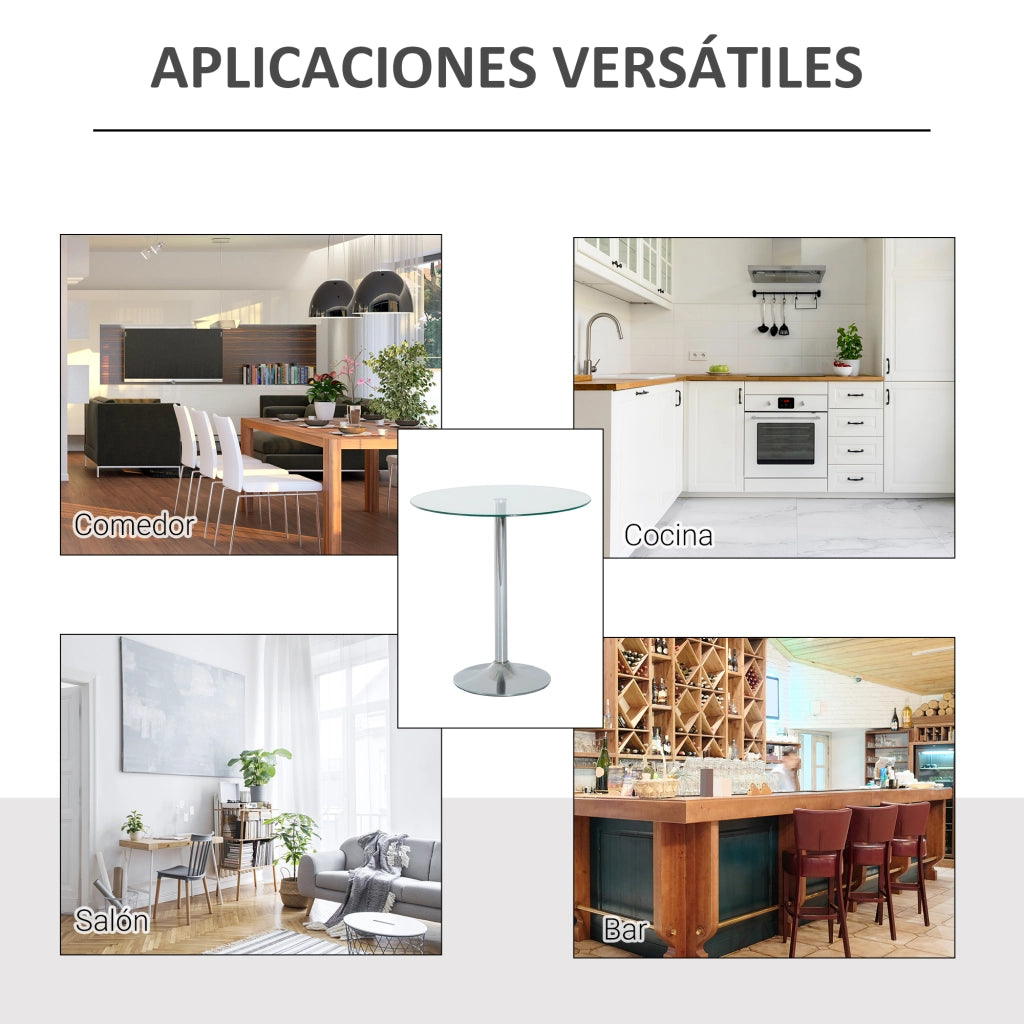 Tavolo da pranzo rotondo per 2 persone ¨C zephmum ¨C vetro temperato argento 120x60x75 cm