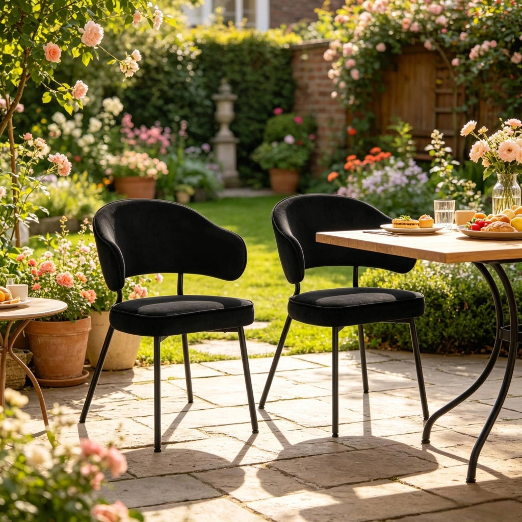 Set di 2 sedie da pranzo imbottite in velluto nero