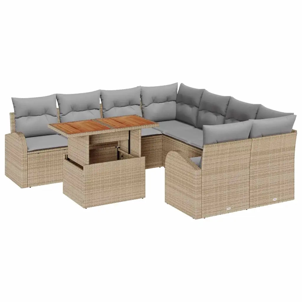 Set Divano da Giardino con cuscino 9 pcs beige e grigio chiaro 3349566