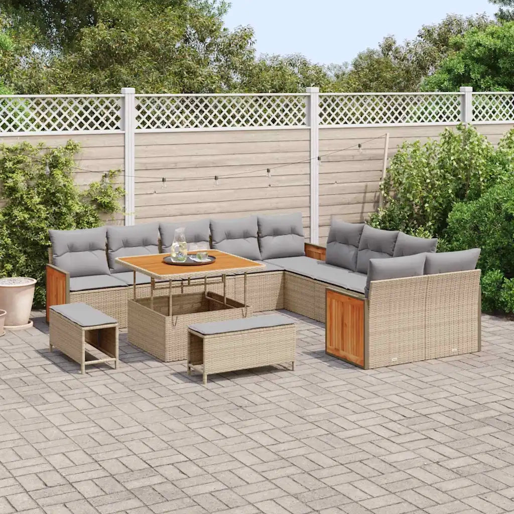 Set Divano da Giardino con cuscino 13 pcs Beige e Grigio Chiaro