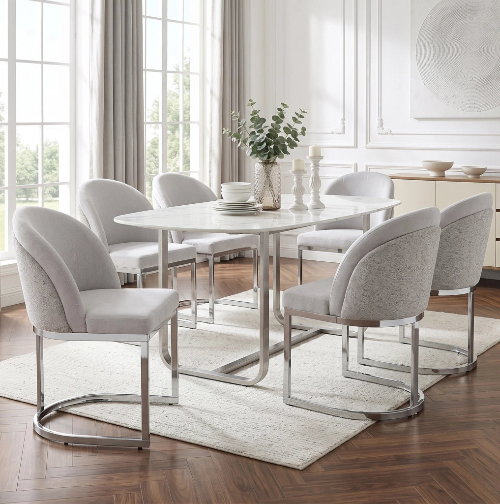 Set di 2 sedie da pranzo in chenille grigio e argento