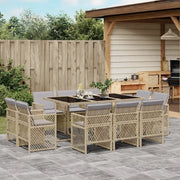 Set Pranzo da Giardino 11 pz con Cuscini Beige Misto Polyrattan