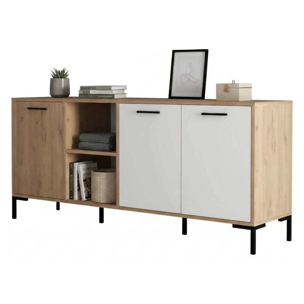 Madia Hato, Credenza 2 Ripiani, 180x45x80h cm Marrone Quercia