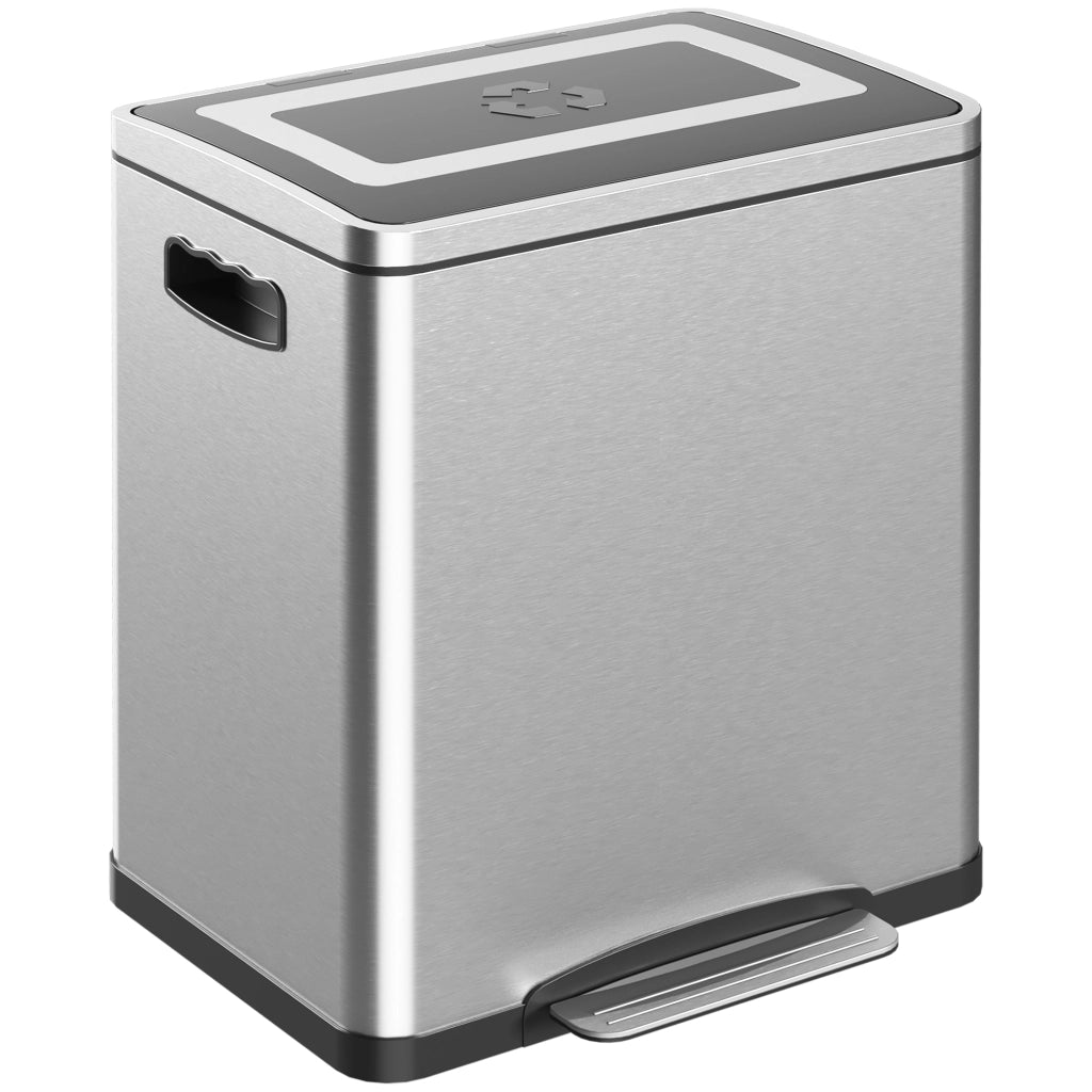 Bidone Immondizia a 2 Sezioni da 15L a Pedale con Coperchio Silenzioso, in Acciaio Inox e PP, 40x34.8x47.5 cm